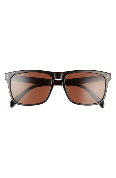 Celine 57mm Rectangular Sunglasses In Shiny Black/ Brown