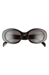 Celine Triomphe 54mm Oval Sunglasses In Shiny Solid Black/ Smoke