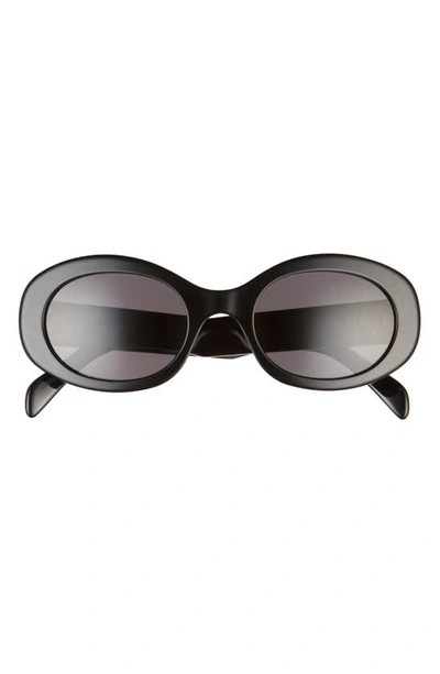 Celine Triomphe 54mm Oval Sunglasses In Shiny Solid Black/ Smoke