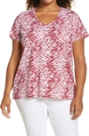 Caslonr Caslon Rounded V-neck Tee In White- Red Pink Marks