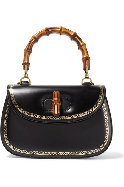 Gucci Bamboo Classic Frame Print Leather Top Handle Bag In Black | ModeSens