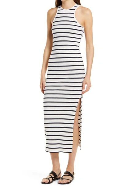 French Connection Tommy Rib Racer Maxi Dress In White/ Black Stripe