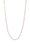 Argento Vivo Sterling Silver Paper Clip Chain & Stone Frontal Necklace In Gold/ Rose Quartz