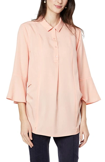 Emilia George Olivia Bell Cuff Maternity/nursing Shirt In Peony Peach