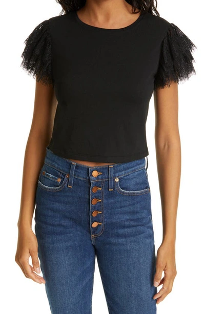 Alice And Olivia Alice + Olivia Darcelle Lace Sleeve Crop T-shirt In Black