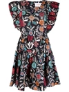 La Doublej Graphic-print Ruffle-detail Dress In Fire Flower