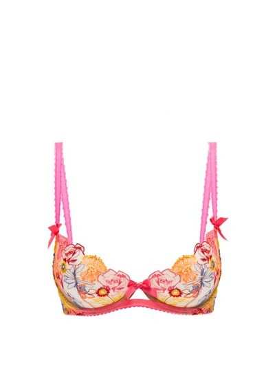 Agent Provocateur Zuri Satin-trimmed Embroidered Tulle Underwired Soft-cup Bra In Pink