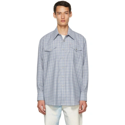Our Legacy Ranch Long-sleeved Checked Shirt In Blau