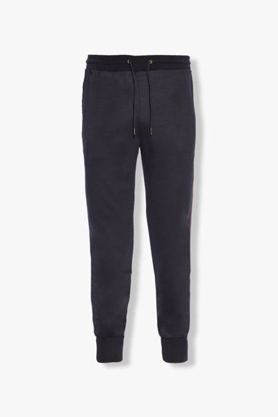 Paul Smith Black Drawstring Wool Trousers In Navy