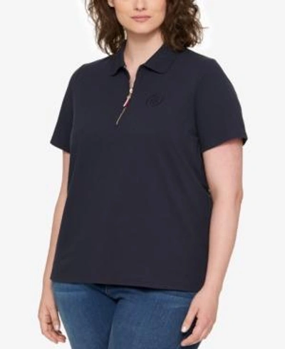 Tommy Hilfiger Plus Size Zippered Polo, Created For Macy's In Midnight