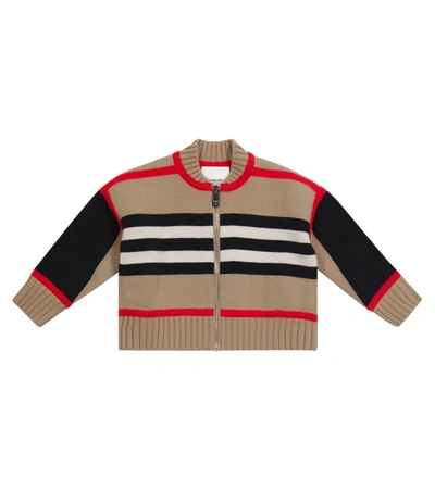 Burberry Baby Icon Stripe Wool-blend Cardigan In Beige