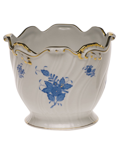 Herend Chinese Bouquet Blue Ribbed Cache Pot