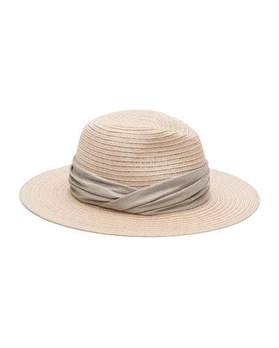 Eugenia Kim Courtney Satin-trimmed Hemp-blend Fedora In Neutral