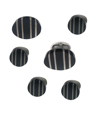Jan Leslie Men's Black Ruthenium-striped Onyx Cufflink Stud Set