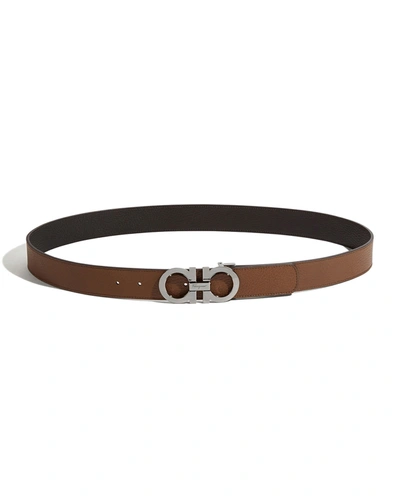 Ferragamo Gancini Reversible & Adjustable Leather Belt In Brown