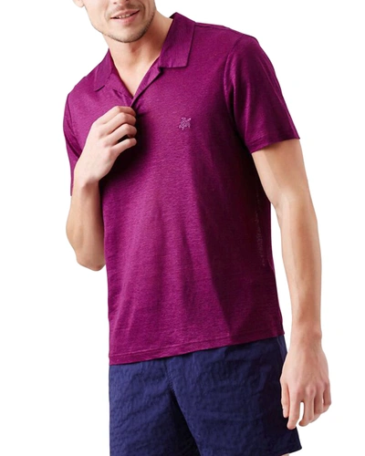Vilebrequin Men Linen Jersey Polo Shirt Solid In Purple