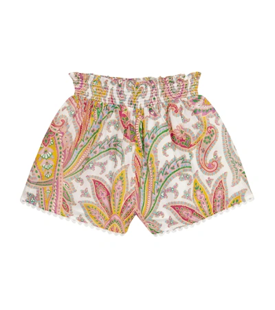 Zimmermann Kids' Teddy Paisley Print Smocked Waist Shorts In Neutrals