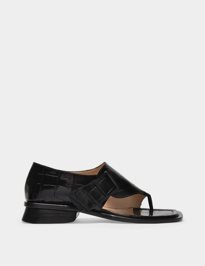 Maryam Nassir Zadeh Thompson Crocodile-embossed Leather Sandals In Black Leather