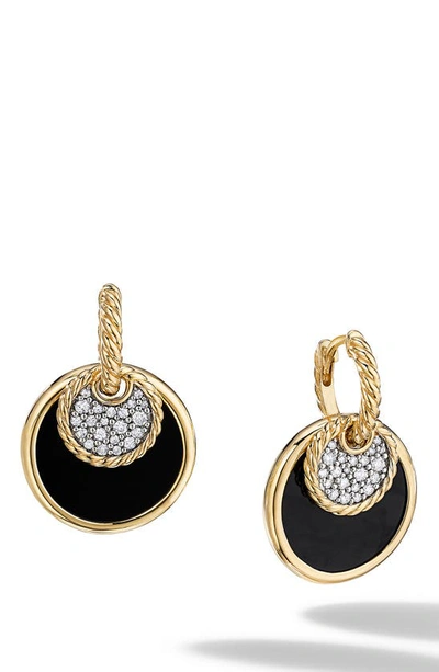 David Yurman Dy Elements Convertible Drop Earrings In 18k Yellow Gold With Black Onyx And Mother-of-pearl And Pav