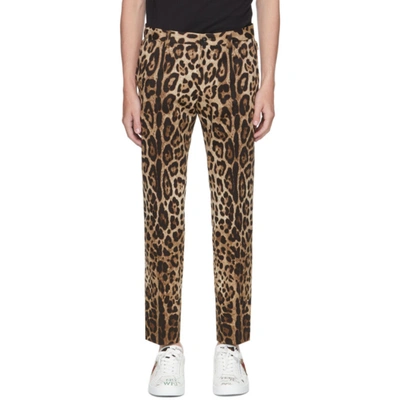 Dolce & Gabbana Black & Beige Leopard Trousers In Animal Print