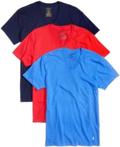 Polo Ralph Lauren Men's 3-pk. Cotton V-neck T-shirts In Racer Blue/royal Red/cruise Navy