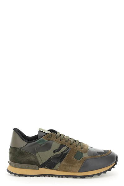 Valentino Garavani Garavani Rockrunner Camouflage Sneakers In Military Green/khaki