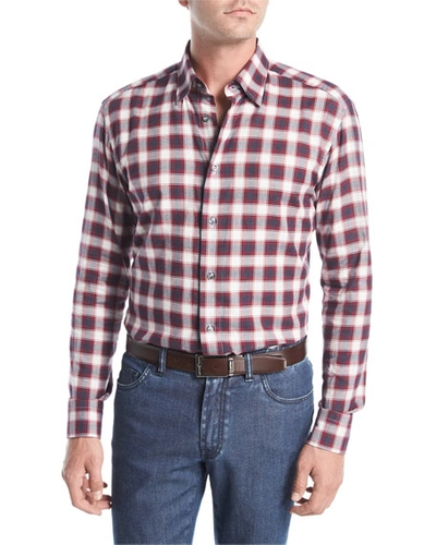 Brioni Plaid Cotton Shirt In Red