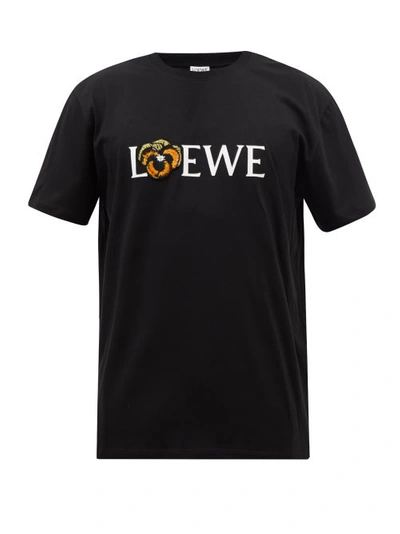 Loewe Embroidered Pansy Logo Stretch Cotton Tee In Black
