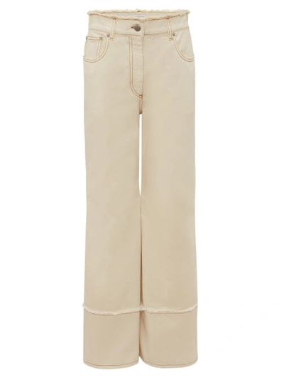 Jw Anderson Logo-embroidered Raw-edge Wide-leg Jeans In Neutrals