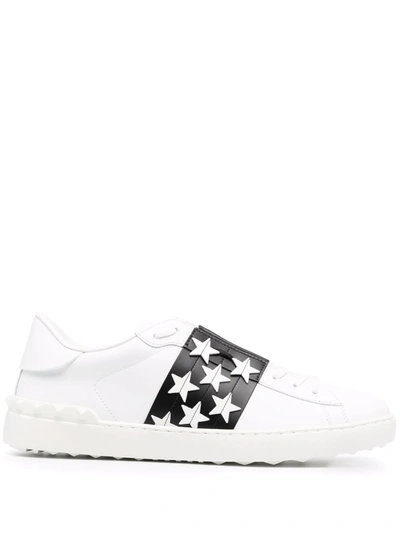 Valentino Garavani Open Leather Sneakers With Star Detail In White,black