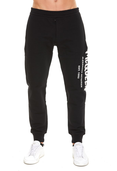 Alexander Mcqueen Man Black And Ivory Mcqueen Graffiti Joggers In Black/ivory