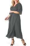 Standards & Practices Short Sleeve Wrap Maxi Dress In Smoke Grey