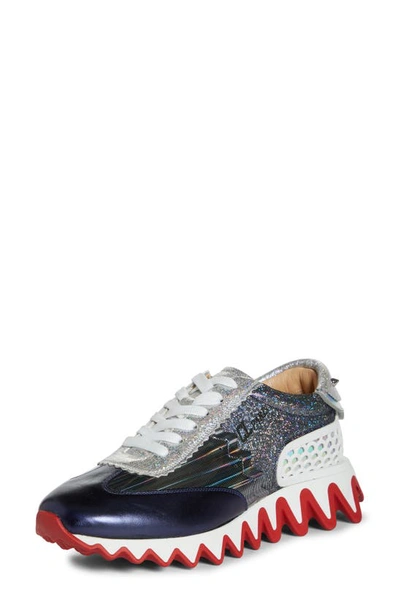 Christian Louboutin Loubishark Donna Iridescent Red Sole Runner Sneakers In Blue/silver