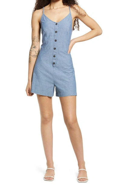 Vero Moda Akela Sleeveless Chambray Romper In Medium Blue Denim