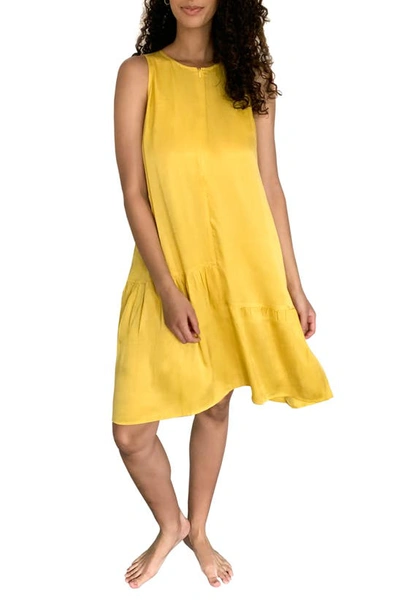 Emilia George Maternity Violette Sleeveless Flounce-hem Dress In Yellow