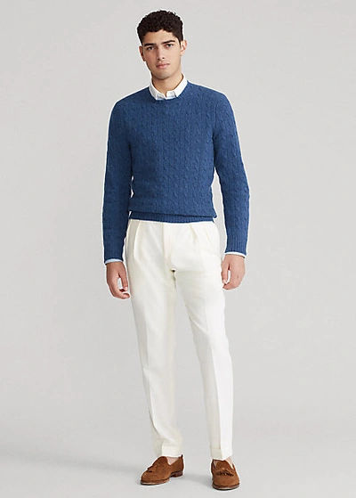 Ralph Lauren Pleated Wool Barathea Trouser In Cream