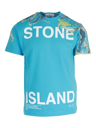Stone Island T-shirt Con Stampa Logo In Light Blue