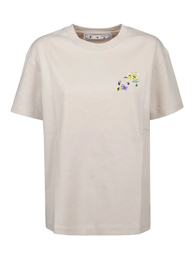 Off-white Flowers Arrow Logo T-shirt In Cream