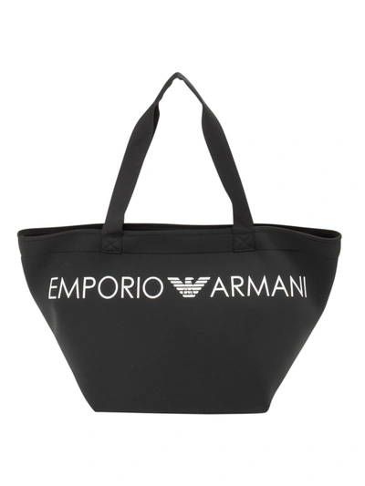Emporio Armani Branded Technical Fabric Tote Bag In Black