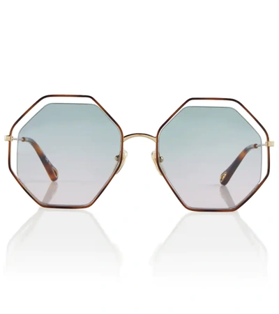 Chloé Poppy Octagon-frame Gold-tone Sunglasses In Brown