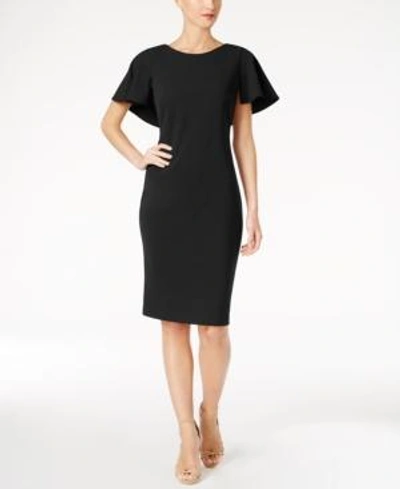Calvin Klein Ruffled Capelet Dress In Black