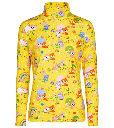 Balenciaga Puppies And Friends Printed Stretch-cotton Jersey Turtleneck Top In Yellow