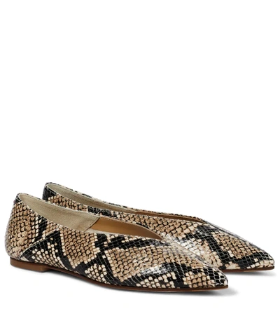 Aeyde Moa Snake-effect Leather Ballet Flats In Braun
