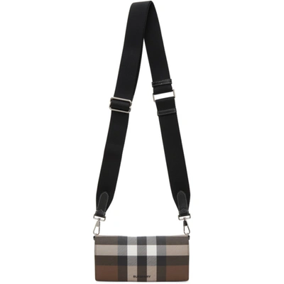 Burberry Brown E-canvas Check Wallet Bag In Dark Birch