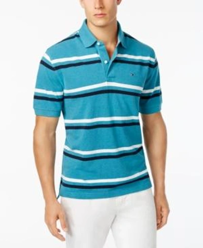 Tommy Hilfiger Men's Classic-fit River Stripe Pique Knit Polo In Ocean Waves Heather