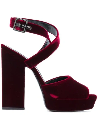 Saint Laurent Debbie Platform-heel Velvet Sandals In Red