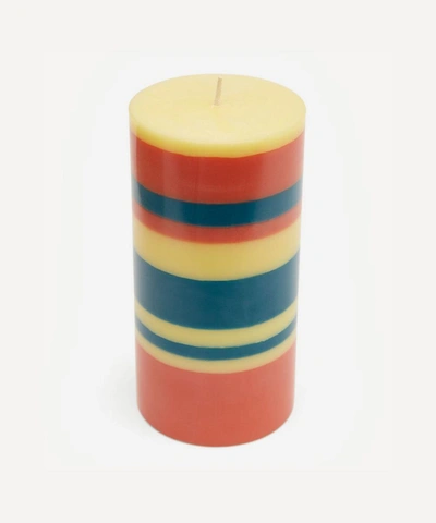 British Colour Standard Striped Pillar Candle In Jasmine Rose Petrol