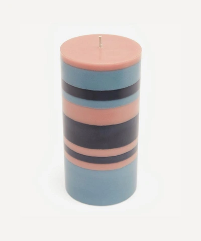 British Colour Standard Striped Pillar Candle In Old Rose Indigo Jasmine
