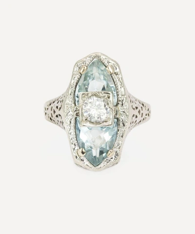 Kojis Gold Art Deco Aquamarine And Diamond Ring In White