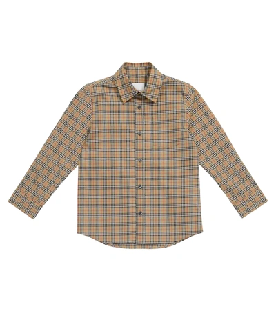 Burberry Kids' 典藏格纹弹力棉质衬衫 In Brown